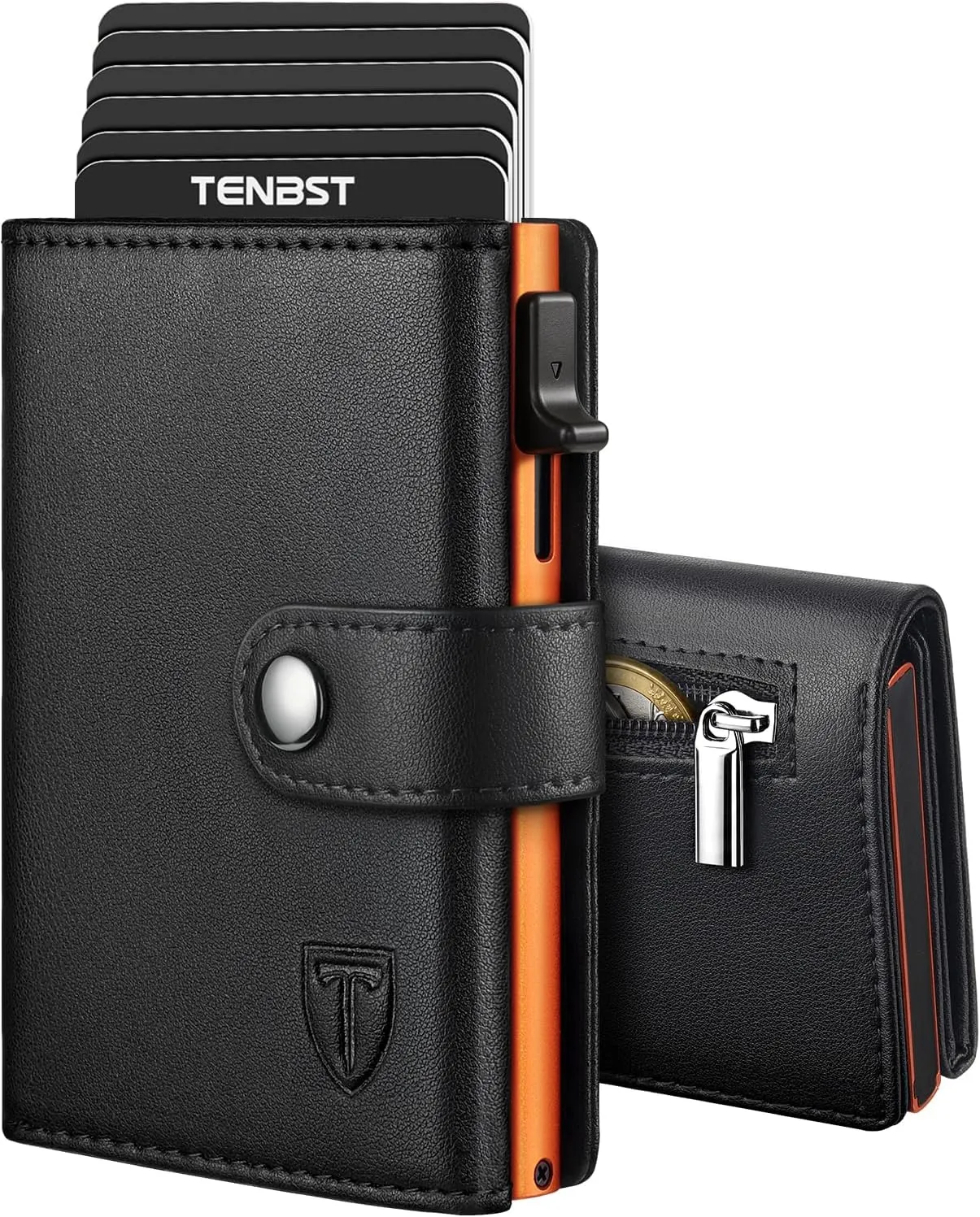 TENBST Geldbörse Herren mit Münzfach, Hochwertige Slim Wallet, Kartenetui Klein 8-10 Karten, Premium Exklusiv Geldbeutel RFID Schutz, Portmonee Herren, Smart Wallet, Geschenke zum Vatertag - Schwarz